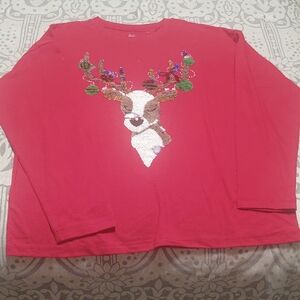 Girl's Wonder Nation Vibrant Red Reindeer Top NWT